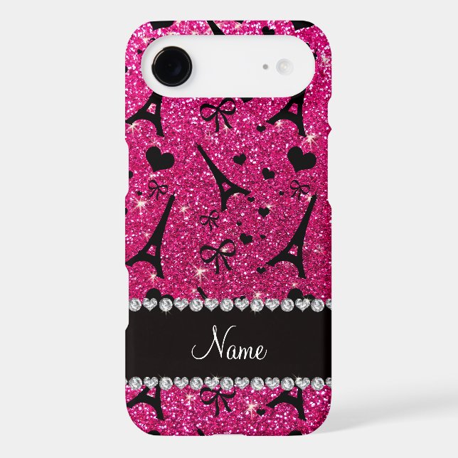 name paris eiffel tower neon hot pink glitter Case-Mate iPhone case (Back)