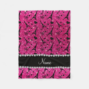 name paris eiffel tower neon hot pink glitter fleece blanket