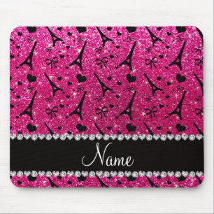 name paris eiffel tower neon hot pink glitter mouse mat