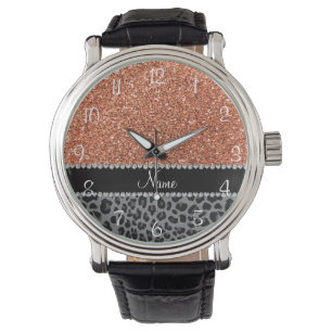 Name pastel orange glitter black leopard watch