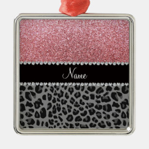 Name pastel pink glitter black leopard metal tree decoration