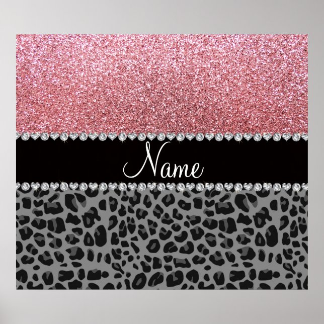 Name pastel pink glitter black leopard poster (Front)