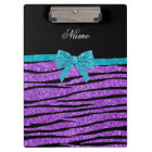 Name pastel purple glitter zebra turquoise bow