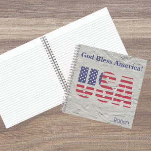 Name, Patriotic USA Flag 8.5x8.5 Notebook