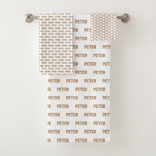 Name Pattern Modern Light Brown Bath Towel Set
