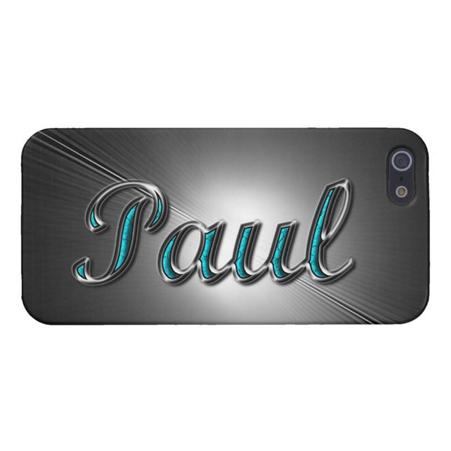 Name "Paul" Printed in Silver & turquoise. iPhone Case (Back Horizontal)