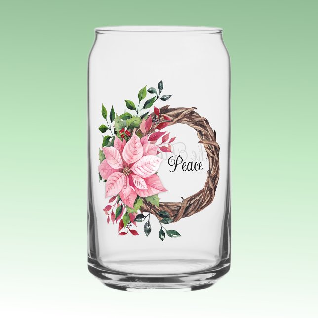 Name, Peace Pink Poinsettia Wreath 16oz Can Glass (Creator Uploaded)