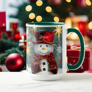 Name Personalise Christmas Gift Cute Snowman Mug