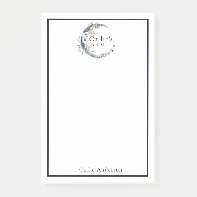 Name Personalised Blue Moon and Flowers Notes (Front)