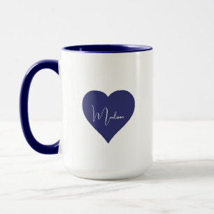 Name Personalised Dark Blue Heart Custom Mug