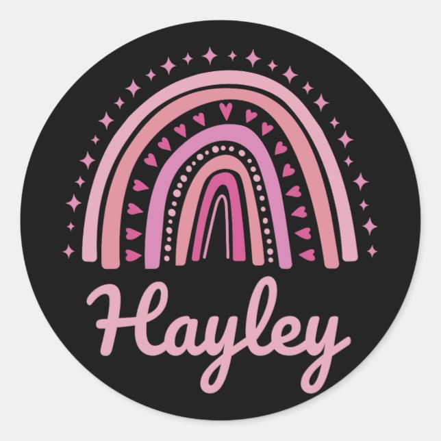 Name Personalised Funny Women Pink Rainbow Hayley  Classic Round Sticker (Front)