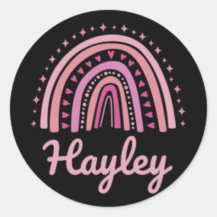 Name Personalised Funny Women Pink Rainbow Hayley  Classic Round Sticker