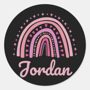 Name Personalised Funny Women Pink Rainbow Jordan  Classic Round Sticker