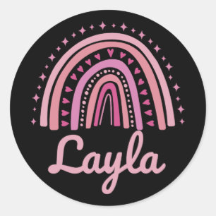 Name Personalised Funny Women Pink Rainbow Layla  Classic Round Sticker