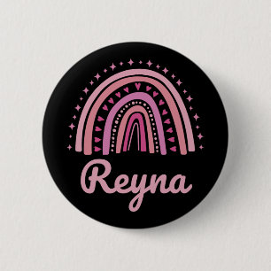 Name Personalised Funny Women Pink Rainbow Reyna  6 Cm Round Badge