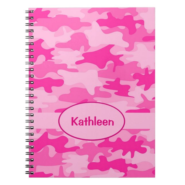 Name Personalised Hot Pink Camouflage Writing Notebook (Front)