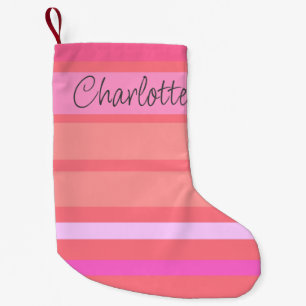 Name   Personalised Hot Pink Stripes Double-Sided  Small Christmas Stocking