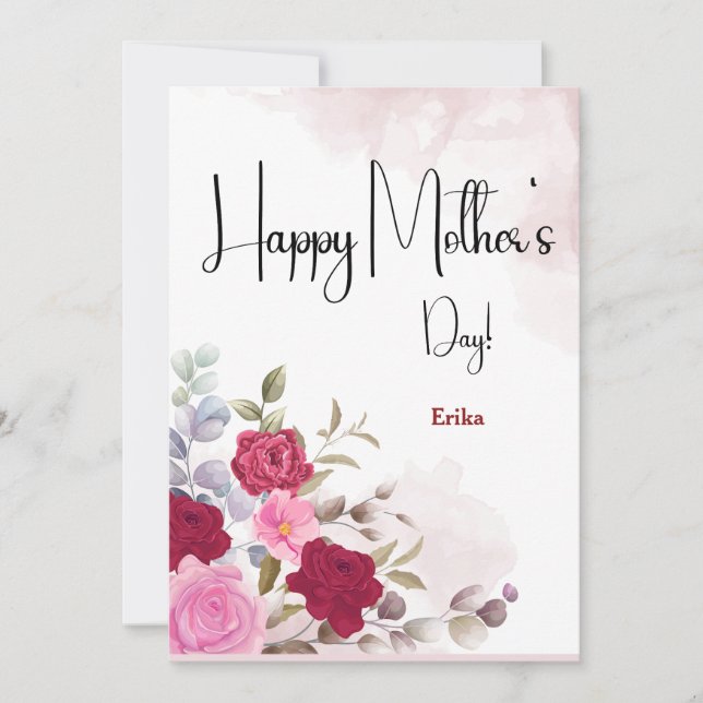 Name Personalised Pink Floral Mothers Day Card (Front)