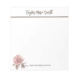 Name Personalised Pink Peony Flower Notepad