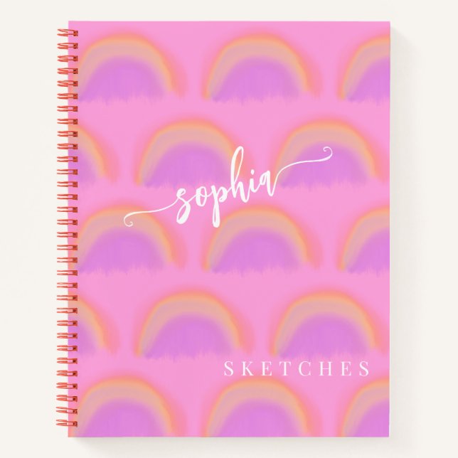 Name personalised rainbow pattern sketchbook notebook (Front)