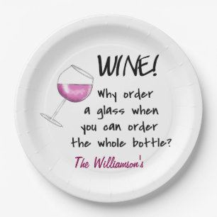 Name Personalised Red Wine Funny Word Saying Paper Plate