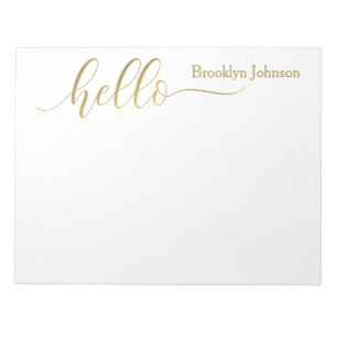Name Personalised Stylish Gold "Hello" Notepad