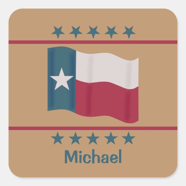 Name Personalised Texas Lone Star Flag Square Sticker (Front)