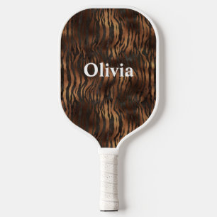 Name Personalised Tiger Print White Pickleball Paddle