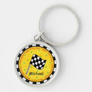 Name Personalizd Black White Chequered Flag Key Ring