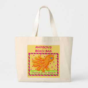 Name Personalized Octopus Yellow Orange Beach Tote