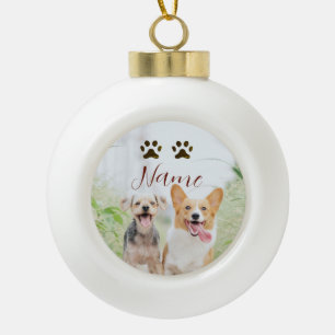 name pet animal dog cat paw simple photo minimal ceramic ball christmas ornament