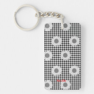 Name Phone Customization Sunflower Check Black Key Ring