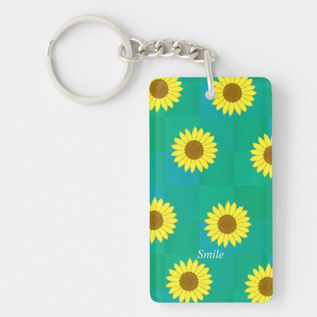 Name Phone Number Customization Sunflower Green Ke Key Ring (Front)
