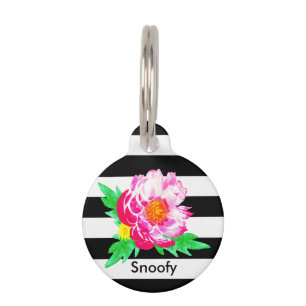 Name & Phone Number Pink, Black & White Pet Tag