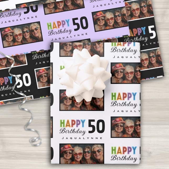 Name Photo 50th Birthday Wrapping Paper (Creator Uploaded)