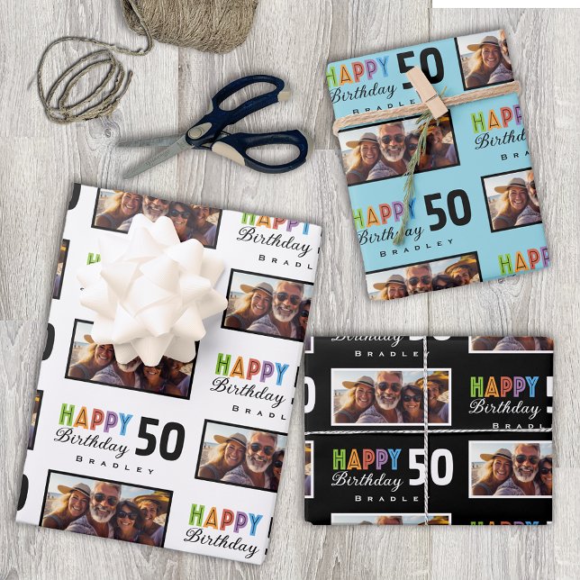 Name Photo 50th Birthday Wrapping Paper (Creator Uploaded)