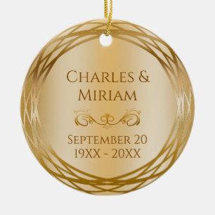 Name & Photo Golden 50th Wedding Anniversary Gift Ceramic Tree Decoration