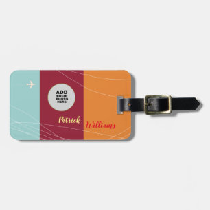 name & photo on colour stripes cool luggage tag