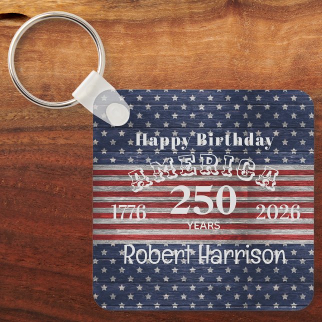 Name, Photo or Logo Happy Birthday America Key Ring (Front)