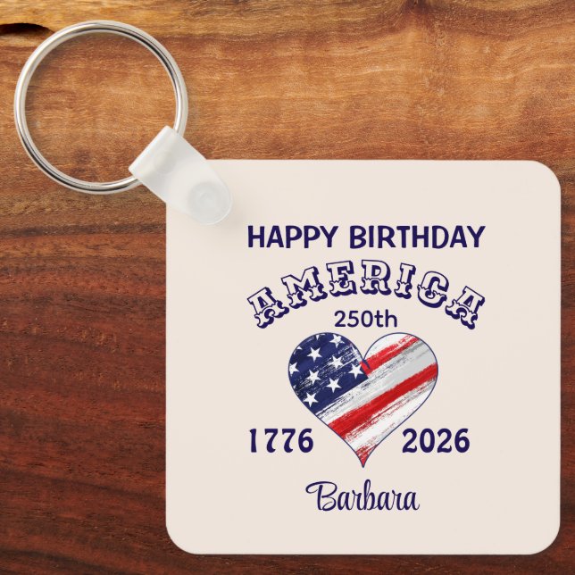 Name, Photo or Logo || Happy Birthday America Key Ring (Front)