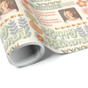Name Photo Text Message Retro Daisy Retirement Wrapping Paper