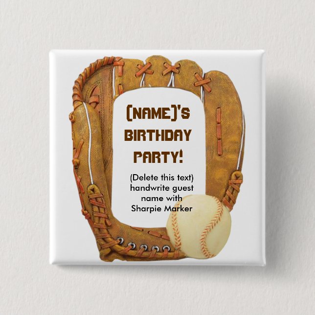 Name Pin Favours for Baseball Party Birthday (Front)