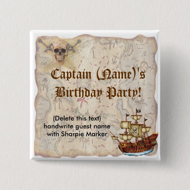 Name Pin Favours for Pirate Birthday Party (Front)