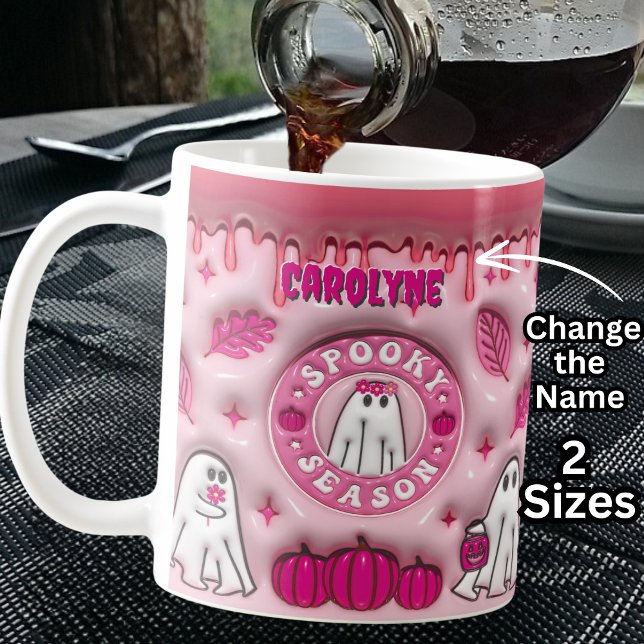 Name Pink 3D effect Halloween Ghost Spooky Season Coffee Mug (Creator Uploaded)