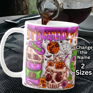 Name Pink 3D effect Halloween Skull Cocktails Coffee Mug