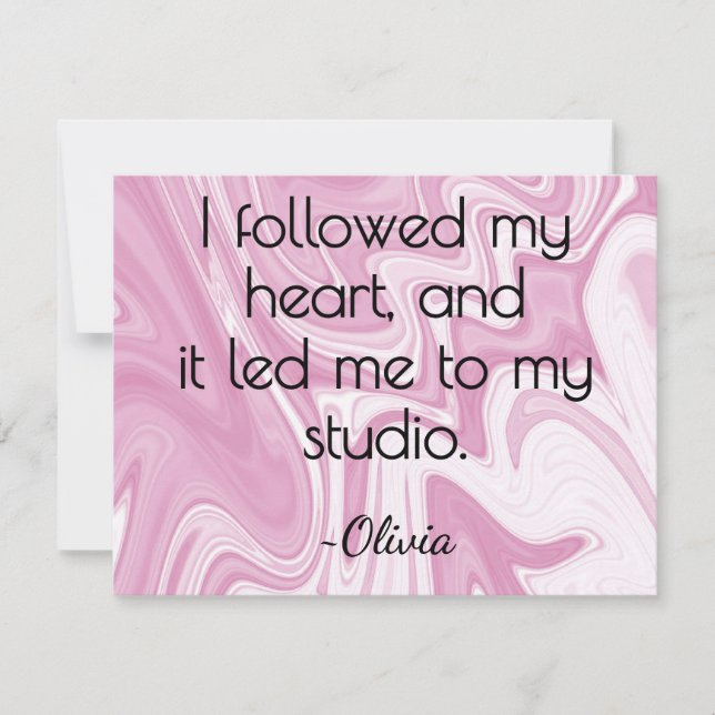 Name, Pink and White Marbled Ink All-Occasion Flat Card (Front)