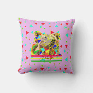 Name Pink Bear Modern abstract Colourful Grizzly Cushion