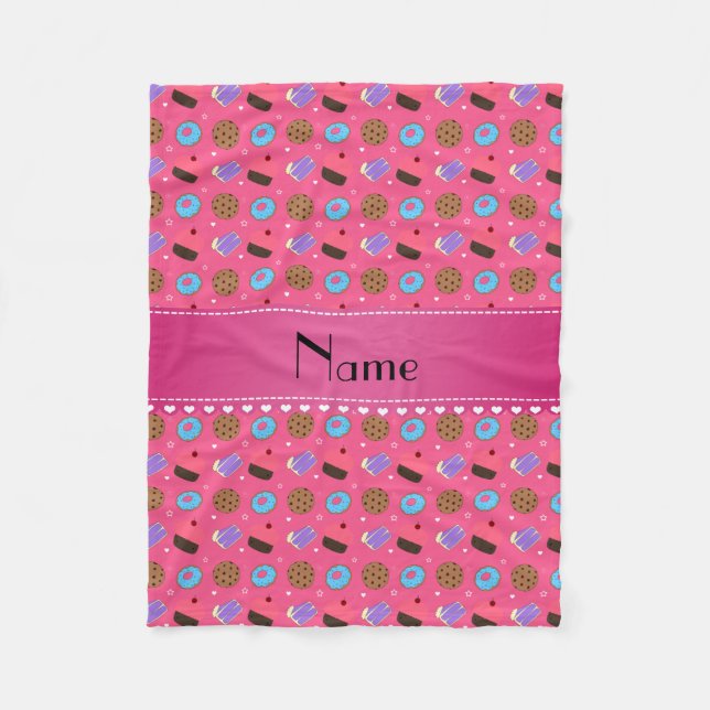 Name pink cupcake doughnuts cake cookies fleece blanket (Front)