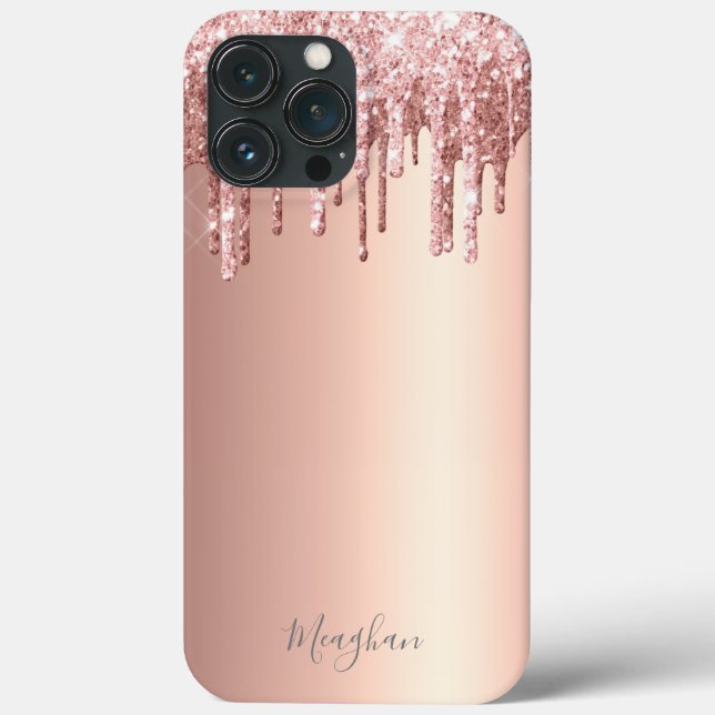 Name Pink Glitter Monogrammed Rose Gold Drips Case-Mate iPhone Case (Back)
