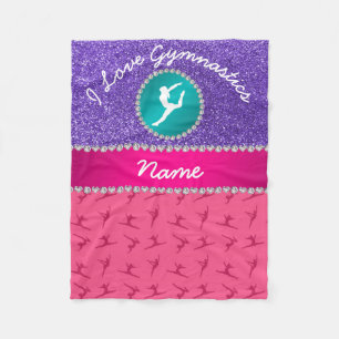 Name pink gymnastics purple glitter silhouette fleece blanket